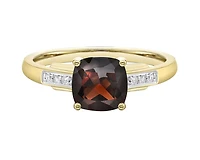 10K Yellow Gold 7mm Cushion Cut Garnet and 0.051cttw Diamond Ring - 4.5