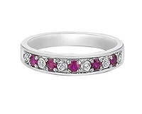 14K White Gold 2.30mm Round Cut Ruby and 0.05cttw Diamond Ring - 4.5