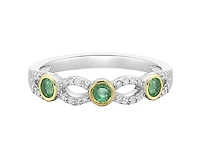 14K White Gold 2.80mm Round Cut Emerald and 0.10cttw Diamond Ring - Size 7