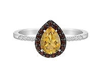 10K White Gold Citrine, Garnet and Diamond Ring, size 7