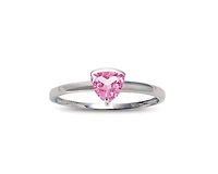 10K White Gold 5mm Trillion Cut Created Pink Sapphire Birthstone Diamond Ring - Size 7