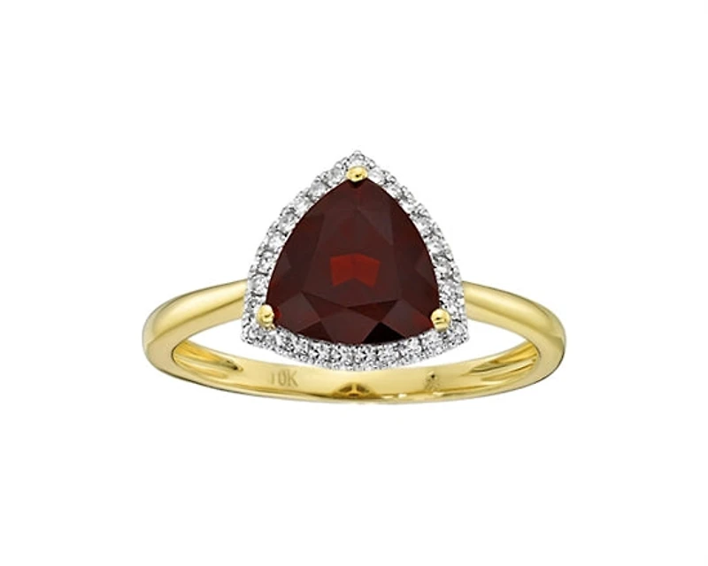 10K Yellow Gold 8mm Trillion Cut Garnet and 0.135cttw Diamond Halo Ring - Size 7