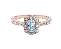 10K Rose Gold 6x4mm Oval Cut Sky Blue Topaz and 0.055cttw Diamond Ring - 4.5