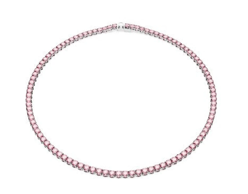 Swarovski Matrix Tennis necklace, Round cut, Pink, Rhodium plated - 5661193- Discontinued