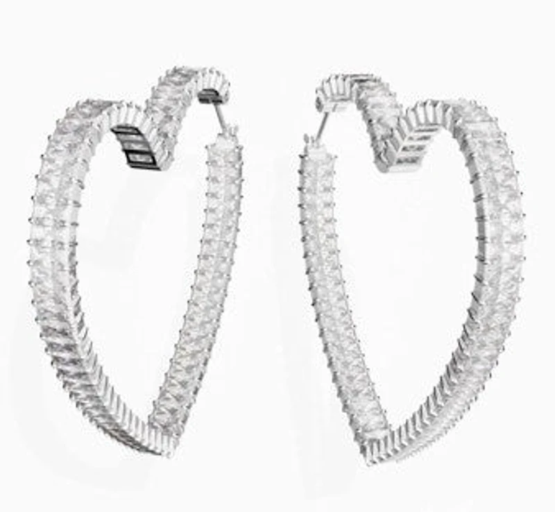 Swarovski Matrix Hoop Earrings, Heart, Large, White, Rhodium Plated - 5647591 - Discontinued