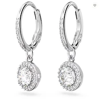 Swarovski Constella drop earrings, Round cut, Pavé, White, Rhodium plated - 5636270/5689682 (SS)