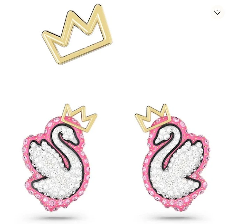 Swarovski Pop Swan stud earrings Set (3), Swan, Pink, Gold-tone plated - 5649197- Discontinued