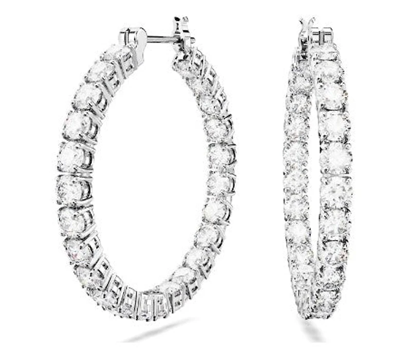Swarovski Matrix hoop earrings, Round cut, White, Rhodium plated - 5647715/5689692 (SS)
