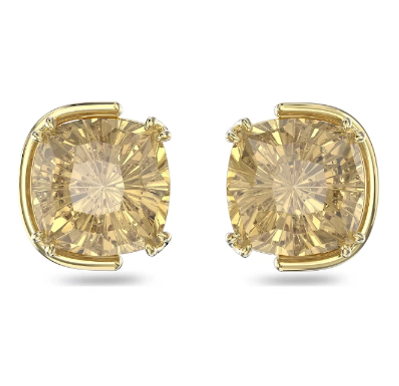 Swarovski Harmonia Stud Earrings, Cushion Cut, Gold-tone Plated 5640044- Discontinued