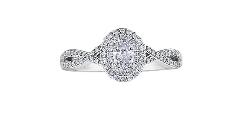 10K White Gold 0.24cttw Oval Cut Diamond Halo Engagement Ring, size 6.5 - 4.5