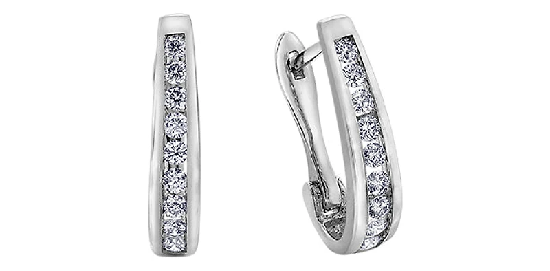 10K White Gold 0.33cttw Diamond Hoop Huggie Hinged Earring