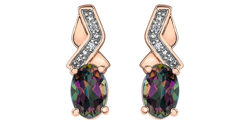 10K White & Rose Gold 1.20cttw Mystic Topaz & 0.012cttw Diamond Stud / Dangle / Drop Earring