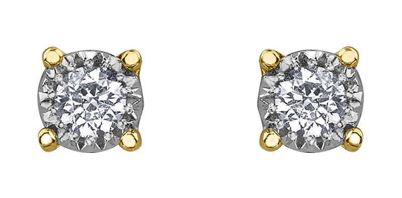 10K Yellow Gold 0.10cttw Illusion Set Diamond Stud Earrings