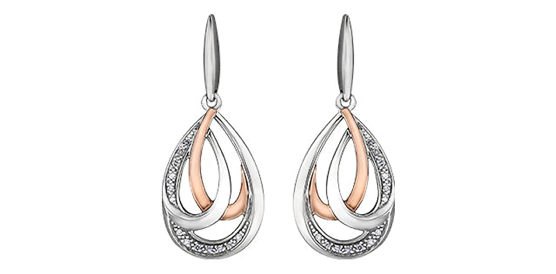 Sterling Silver and 10K Rose Gold 0.07cttw Diamond Chandelier Dangle Earrings
