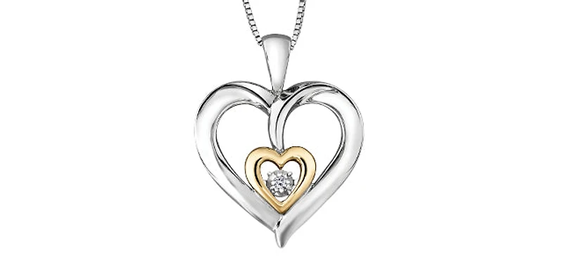 Silver & 10K Yellow Gold 0.02 cttw Diamond Heart Necklace