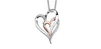 10K White & Rose Gold 0.035cttw Diamond Double Heart Pendant, 18"