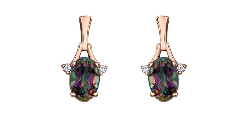10K White & Rose Gold 1.20cttw Mystic Topaz and 0.02cttw Diamond Stud / Dangle / Drop Earring