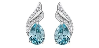 10K White Gold  Blue Topaz &  Diamond Stud Earrings