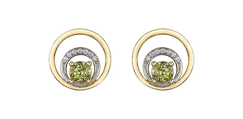 10K Yellow Gold 0.60cttw Peridot & 0.04cttw Diamond Stud Dangle Drop Earrings