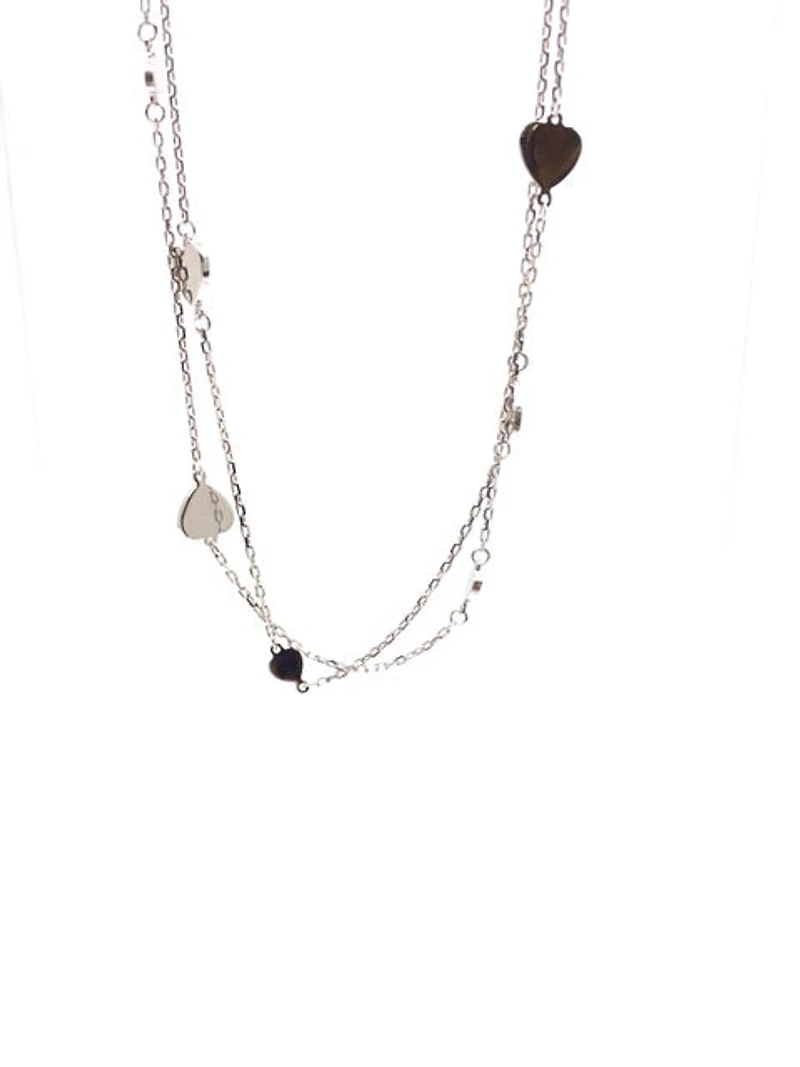 10K White Gold Hearts Double Link Anklet with 0.5 Inch Adjuster - 10 Inches