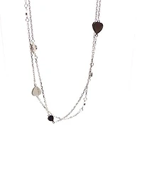 10K White Gold Hearts Double Link Anklet with 0.5 Inch Adjuster - 10 Inches