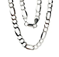 925 Sterling Silver Polished Figaro Diamond Cut Chain - 22 Inches