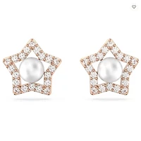 Swarovski Stella Stud Earrings Round Cut, Star, White, Rose Gold-tone Plated - 5645465-Discontinued