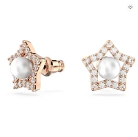 Swarovski Stella Stud Earrings Round Cut, Star, White, Rose Gold-tone Plated - 5645465-Discontinued
