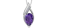 10K White Gold 3.00cttw Genuine Amethyst & 0.06cttw Diamond Pendant, 18"