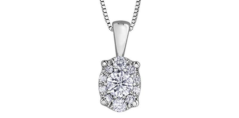 10K White Gold 0.23 cttw Diamond Oval Shaped Necklace, 18"