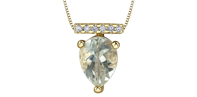 10K Yellow Gold 1.00cttw Green Amethyst (Prasiolite) and 0.042cttw Diamond Necklace, 18"