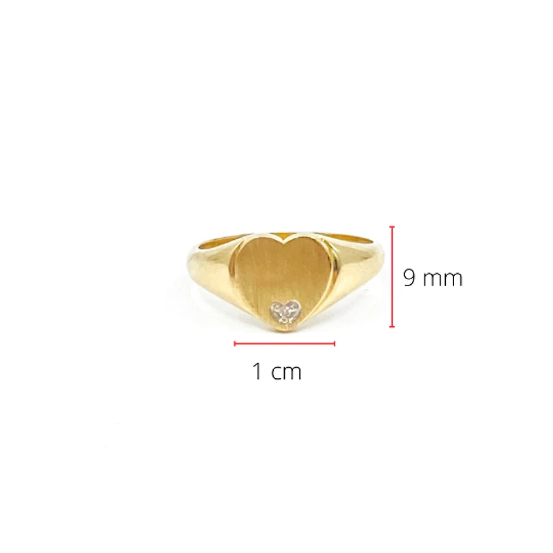10K Yellow Gold 0.007 Diamond Heart Shape Signet Ring