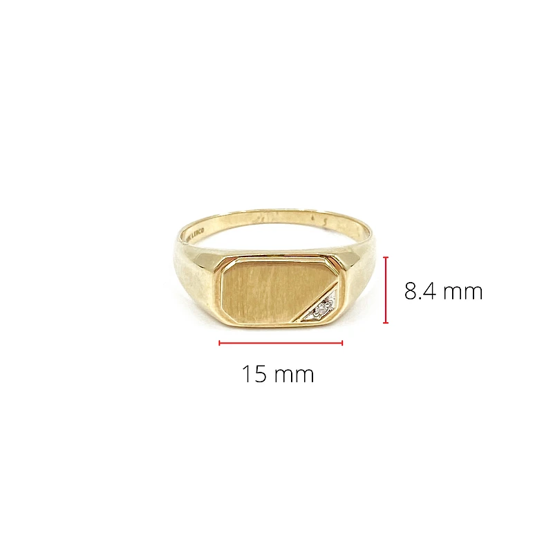 10K Yellow Gold 0.007cttw Diamond Signet Ring for Men, - /