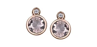 10K Two Tone Rose and White Gold 5mm Morganite and 0.02cttw Diamond Stud Earrings.