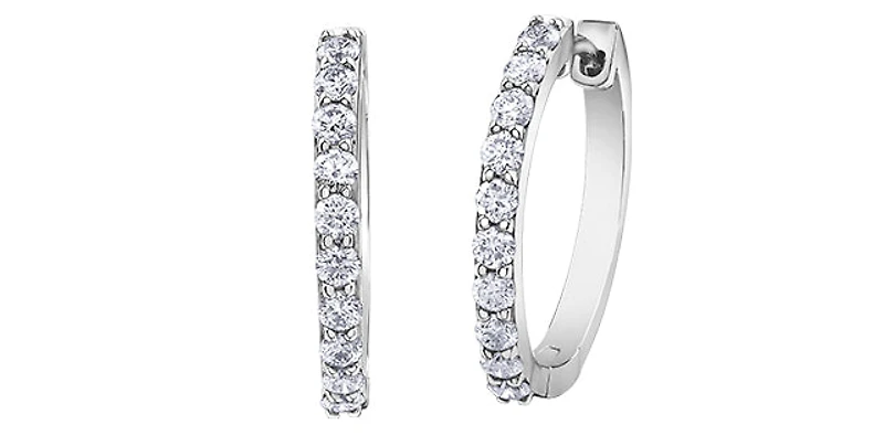 10K White Gold 0.75cttw Diamond Huggies - 20mm