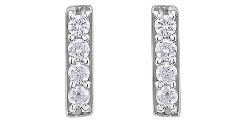 10K White Gold 0.072cttw Diamond Bar Earring - 6.5mm