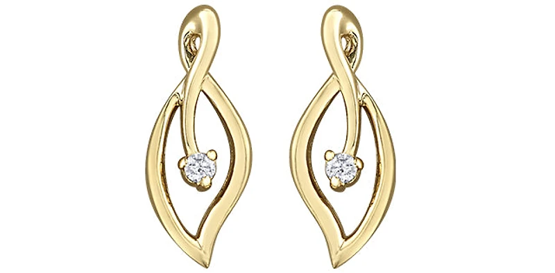 10K Yellow Gold 0.04cttw Diamond Leaf Earrings - 15mm x 6mm