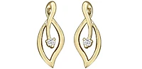 10K Yellow Gold 0.04cttw Diamond Leaf Earrings - 15mm x 6mm