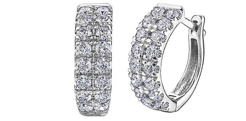 10K White Gold 0.75cttw Diamond Double Band Hoops - 12mm