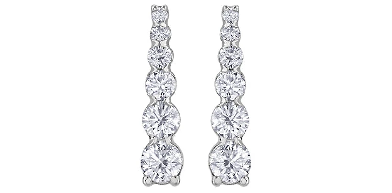 10K White Gold 1.00cttw Diamond Tappered 6 Stone Drop Earrings - 16mm x 4mm