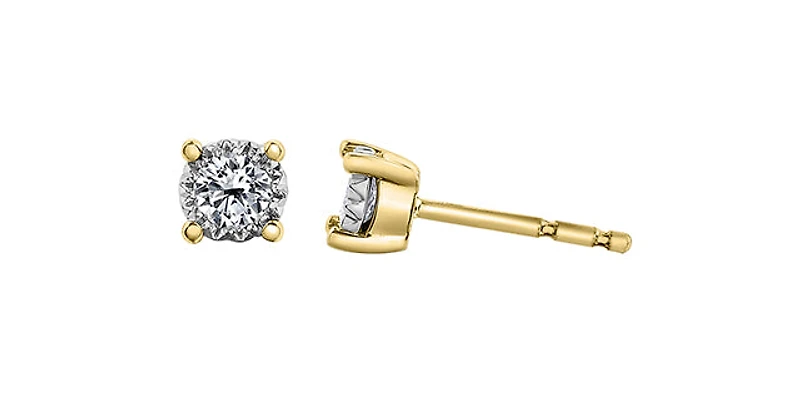 10K Two Toned Yellow and White Gold 0.50cttw Diamond Solitaire Illusion 4 Claw Setting Earrings - 5.5mm