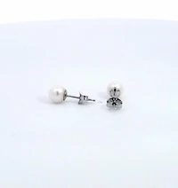 14K White Gold 5-5.5mm Cultured Pearl Earrings with Butterfly Backs