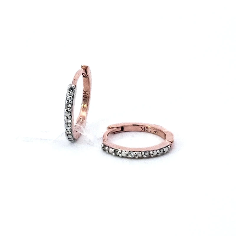 10K Rose Gold 0.05cttw Diamond Hoop / Huggie Earrings