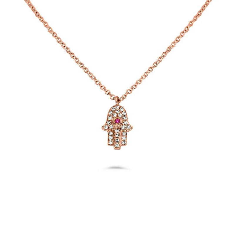 14K White Gold Sapphire and Diamond Evil Eye Hamsa Necklace, 18"