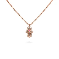 14K White Gold Sapphire and Diamond Evil Eye Hamsa Necklace, 18"