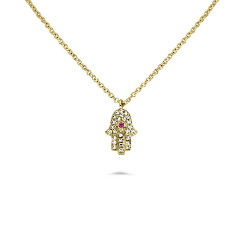 14K White Gold Sapphire and Diamond Evil Eye Hamsa Necklace, 18"