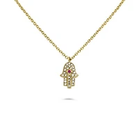 14K White Gold Sapphire and Diamond Evil Eye Hamsa Necklace, 18"