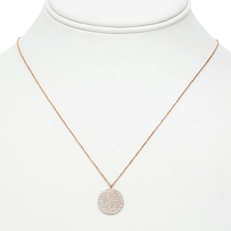 14K White Gold Diamond Pave Circle Necklace, 18"
