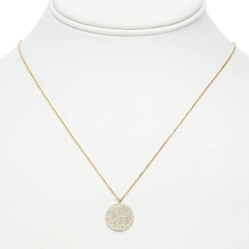 14K White Gold Diamond Pave Circle Necklace, 18"