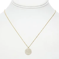 14K White Gold Diamond Pave Circle Necklace, 18"